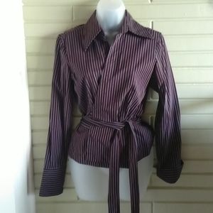 Striped long-sleeve wrap shirt